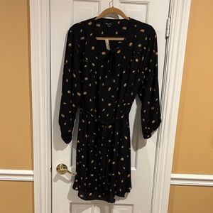 Madewell Black and Gold Floral Long Sleeve Dress